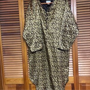 Nicole Leopard Print Satin Button-Front Sleep Shirt - Gold and Black